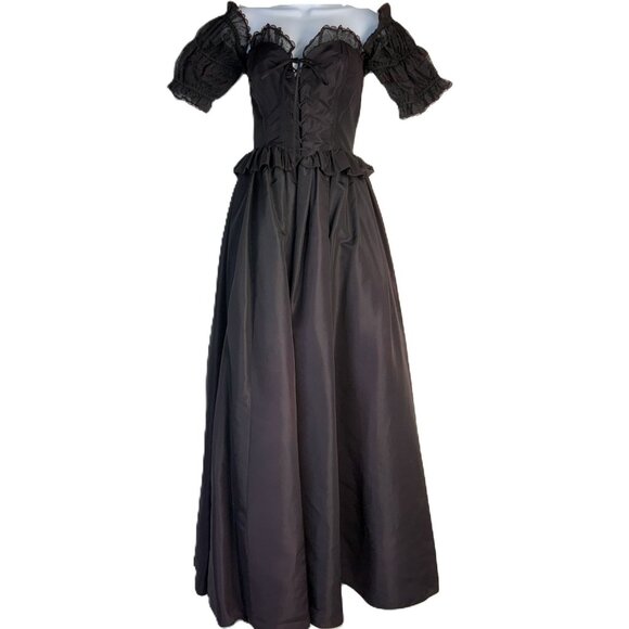 Gunne Sax Corset Dress Dark Purple Iridescent Goth Whimsigoth Off Shoulder
